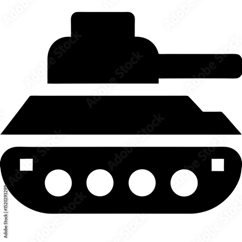 Silhouette of a Military Tank with Turret and Tracks