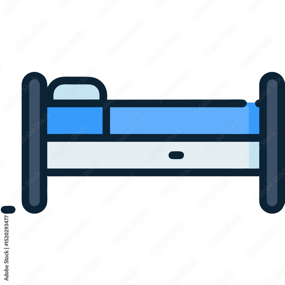 Stylized Bed Illustration with Blue and White Color Scheme Stylized Bed Illustration with Blue and White Color Scheme