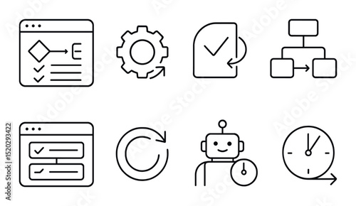 Daily routine outline icons set – simple, everyday activity and schedule symbols