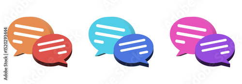 set of 3D chat speech bubble icons in red, orange, blue, pink, and purple. for social media, communication and digital interaction for modern application and web design