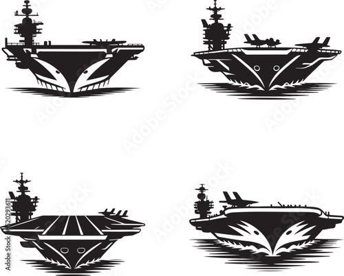 Aircraft Carrier silhouette set vector illustration isolated On Transparent Background