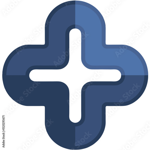 Stylized Blue Plus Sign with Rounded Edges and White Center