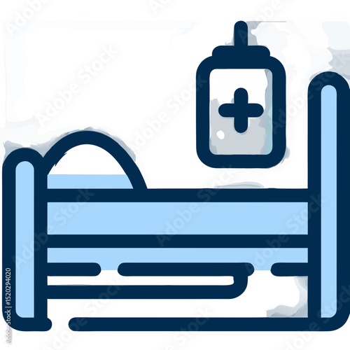 Stylized Hospital Bed with IV Drip Bag Icon in Red and Blue