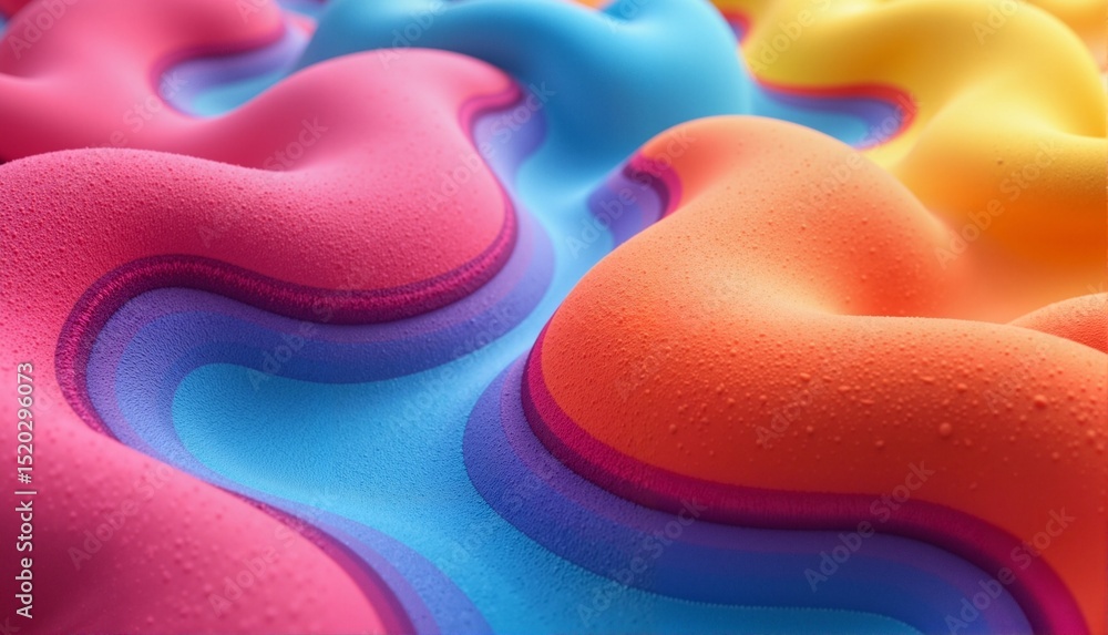 Textured 3D wavy shapes in vibrant colors of pink, blue, orange, and yellow, creating a visually engaging abstract background, concept of branding visuals or graphic design Textured 3D wavy shapes in vibrant colors of pink, blue, orange, and yellow, creating a visually engaging abstract background, concept of branding visuals or graphic design