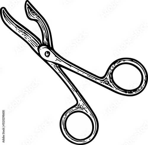 Classic sketch of surgical scissors for cutting medical materials and bandages