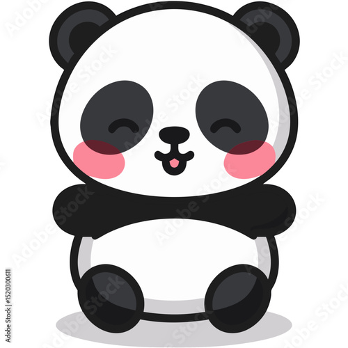 Adorable Cartoon Panda with Rosy Cheeks and Smiling Expression