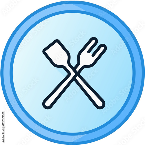 Crossed Spatula and Fork Icon on Blue Circle