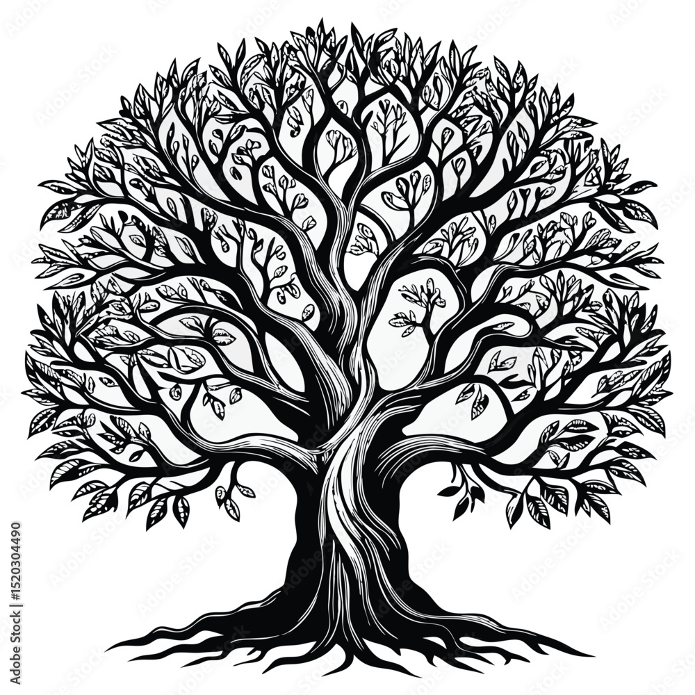 Obraz premium Detailed Hand-Drawn Oak Tree Illustration