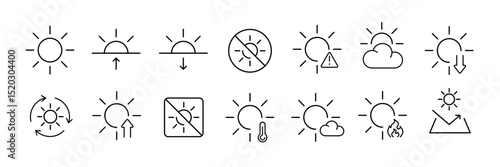 Minimalist sun and weather icons for climate and temperature visuals