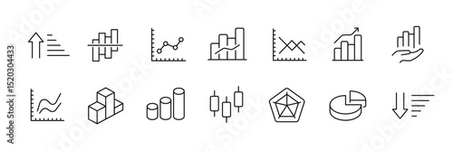 Minimalist business graph and chart icons for data visualization projects