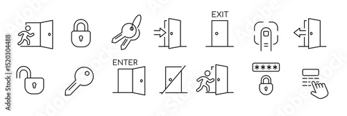 Security and access icons for keys and doors – perfect for digital and print designs