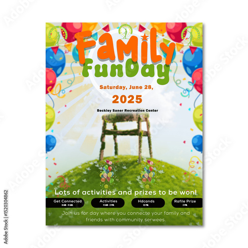 Family fun day flyer desig, creative & modern, A Colorful Poster Flyer, A Fun Fairground Illustration.