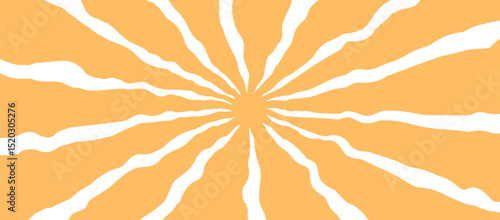 Sun retro summer pattern, groovy radial bust background, wavy ray sunshine, 70s wavy yellow boho flower, cartoon hippy sunbeam stripes isolated. Light psychedelic print. Nostalgia vector illustration