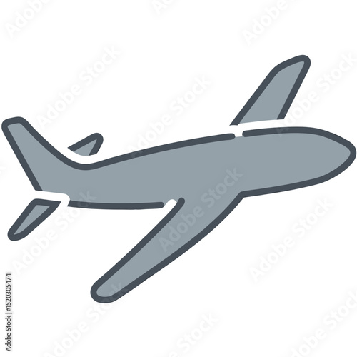 Stylized Gray Airplane with Dark Outline on Transparent Background