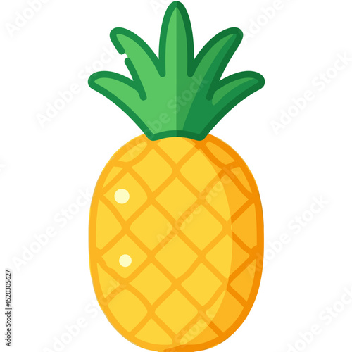 Cartoon Pineapple with Green Leaves Isolated on Transparent Background