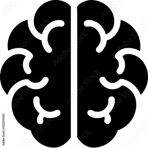 Stylized Black Brain Icon with Symmetrical Lobes