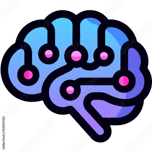 Stylized Brain Illustration with Pink Dots and Purple Highlights