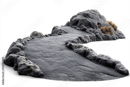 Rocky Nature Trail Roadway. Winding Path of Adventure and Exploration in Mountainous Rural Scenery