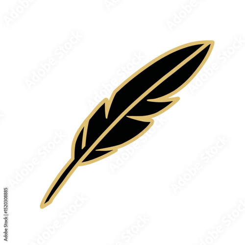 Black and gold feather illustration with elegant design elements  