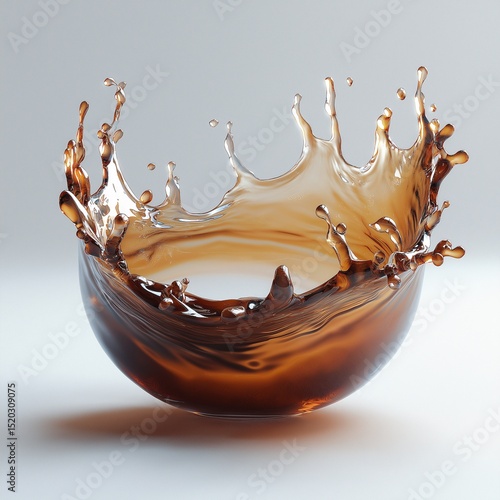 Abstract Fluid Coffee Splash. Artistic Still Life Photography Captures Smooth Creative Motion in Ceramic Bowl