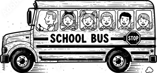 School bus full with smiling children isolated on white. EPS 10 version.