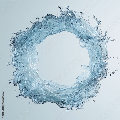 Clear Water Splash Circle. Dynamic Aquatic Wave in 3D Rendering with High-Speed Motion Effects