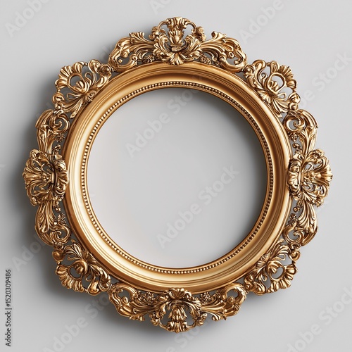 Vintage Circular Ornate Frame Golden Antique Wall Decor for Luxurious Interior Design