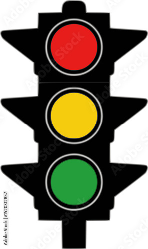 Simple vector illustration of a traffic light showing green, yellow and red signals on a white background
