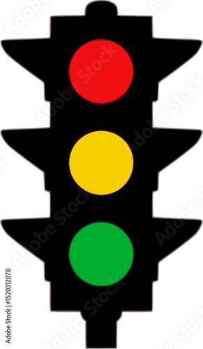 Simple vector illustration of a traffic light showing green, yellow and red signals on a white background
