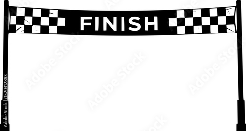 Black and white finish line banner for a race marking the end of the competition
