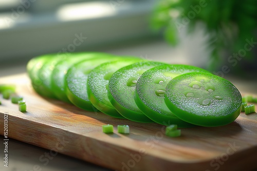 Fresh Sliced Cucumber Slices. Nutritious Green Vegetable for Healthy Cooking and Salads