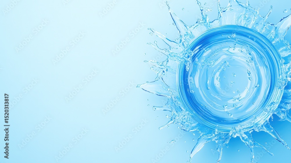 Fototapeta premium Circular waves expanding from center of transparent water container, copy space