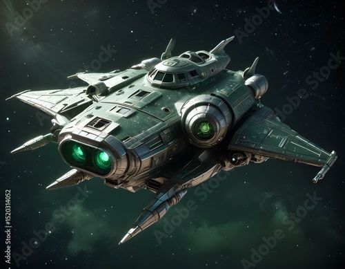 Wallpaper Mural A vintage silver and green spacecraft flying through a starry night Torontodigital.ca