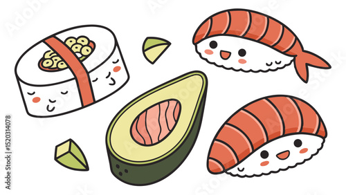Assorted Sushi Delights An Artistic Food vector Illustration