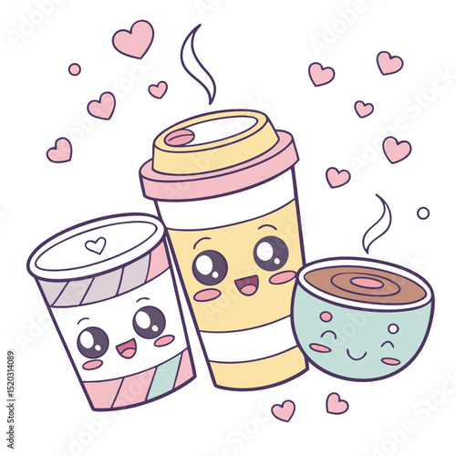 Kawaii Coffee Drinks Illustration for Design Projects