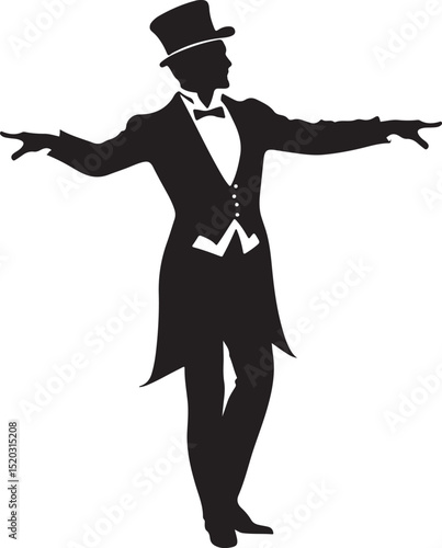 Circus Ringmaster Silhouette Vector Illustration on Transparent Background