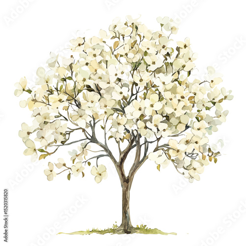 watercolor vector of A Dogwood Tree, high quality, isolated on a white background.