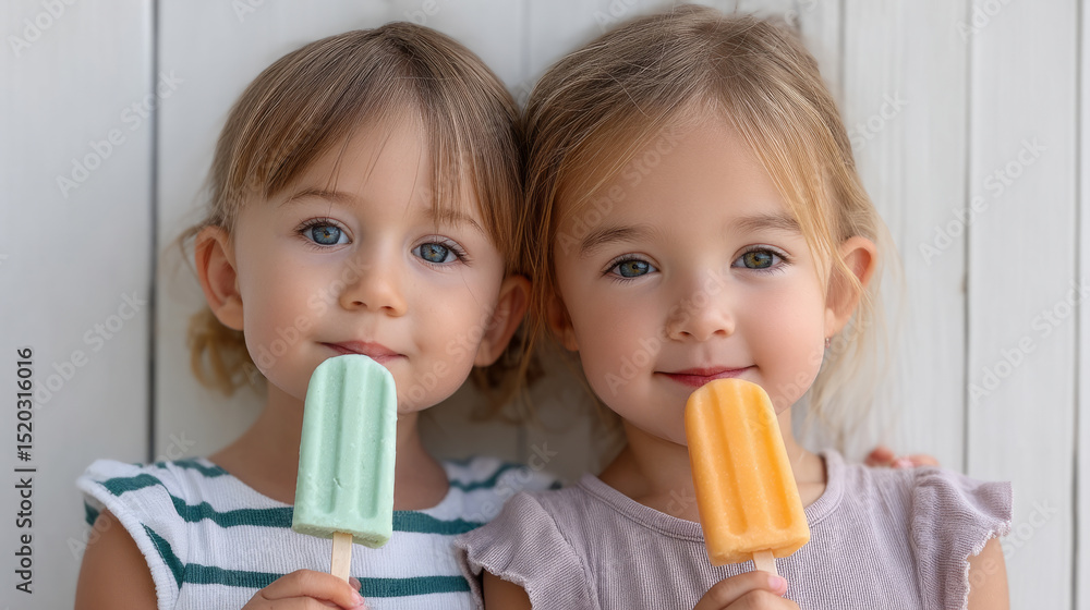 Heartwarming moment: toddlers sharing popsicles in summer delight Heartwarming moment: toddlers sharing popsicles in summer delight
