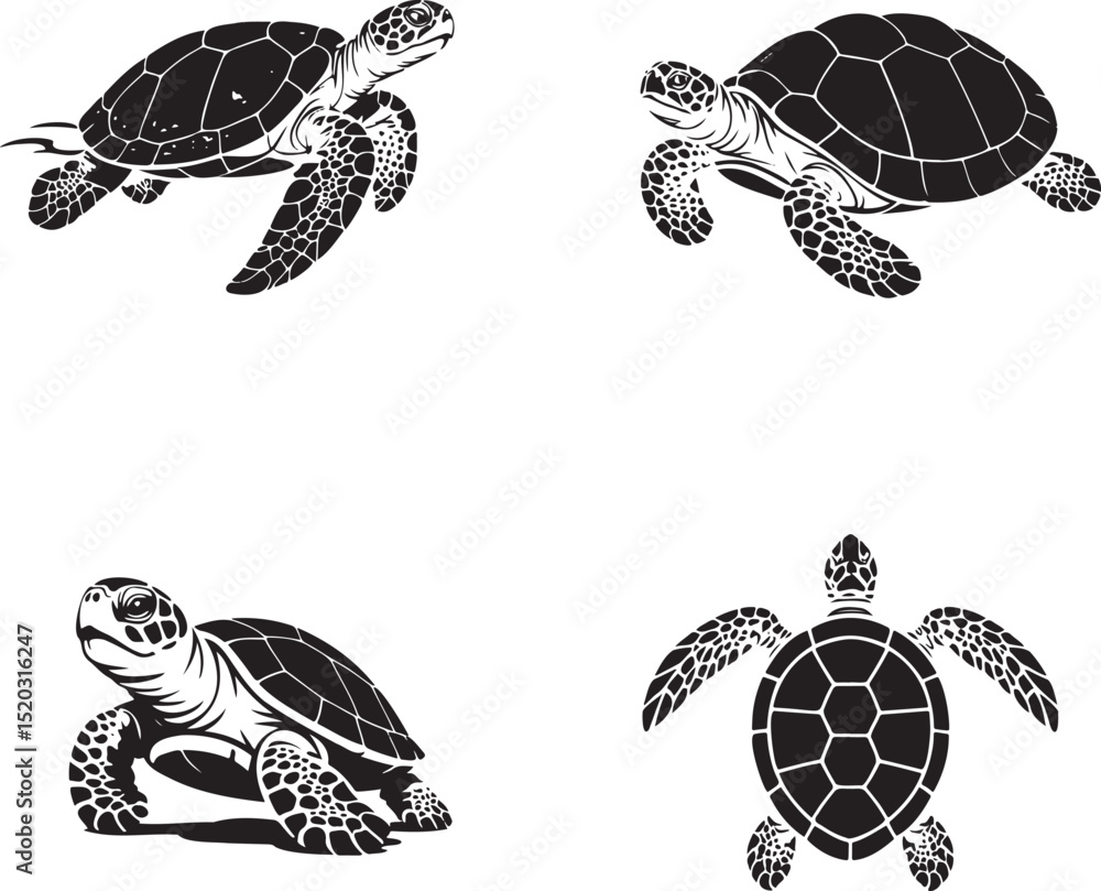 Fototapeta premium Turtles silhouette set vector illustration isolated On Transparent Background