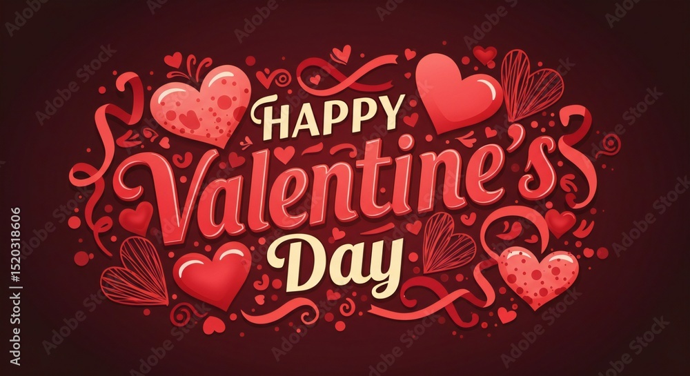 Naklejka premium Happy valentine's day with hearts and ribbons art