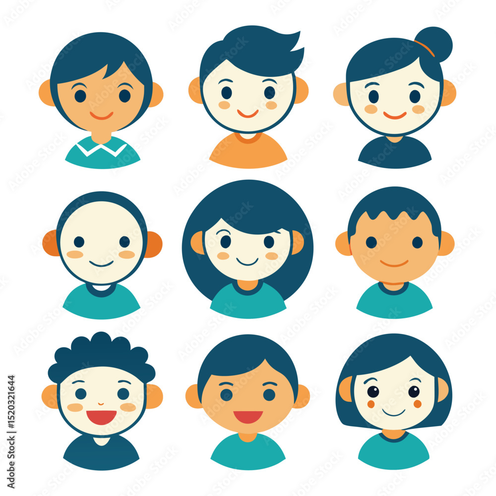 Collection of cute cartoon characters faces expressing various emotions vector illustration Collection of cute cartoon characters faces expressing various emotions vector illustration