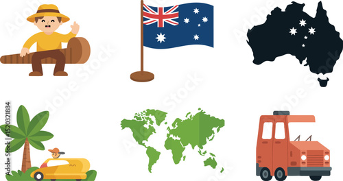 Vector set of Halloween animal icons and national flag symbols for global geography illustrations