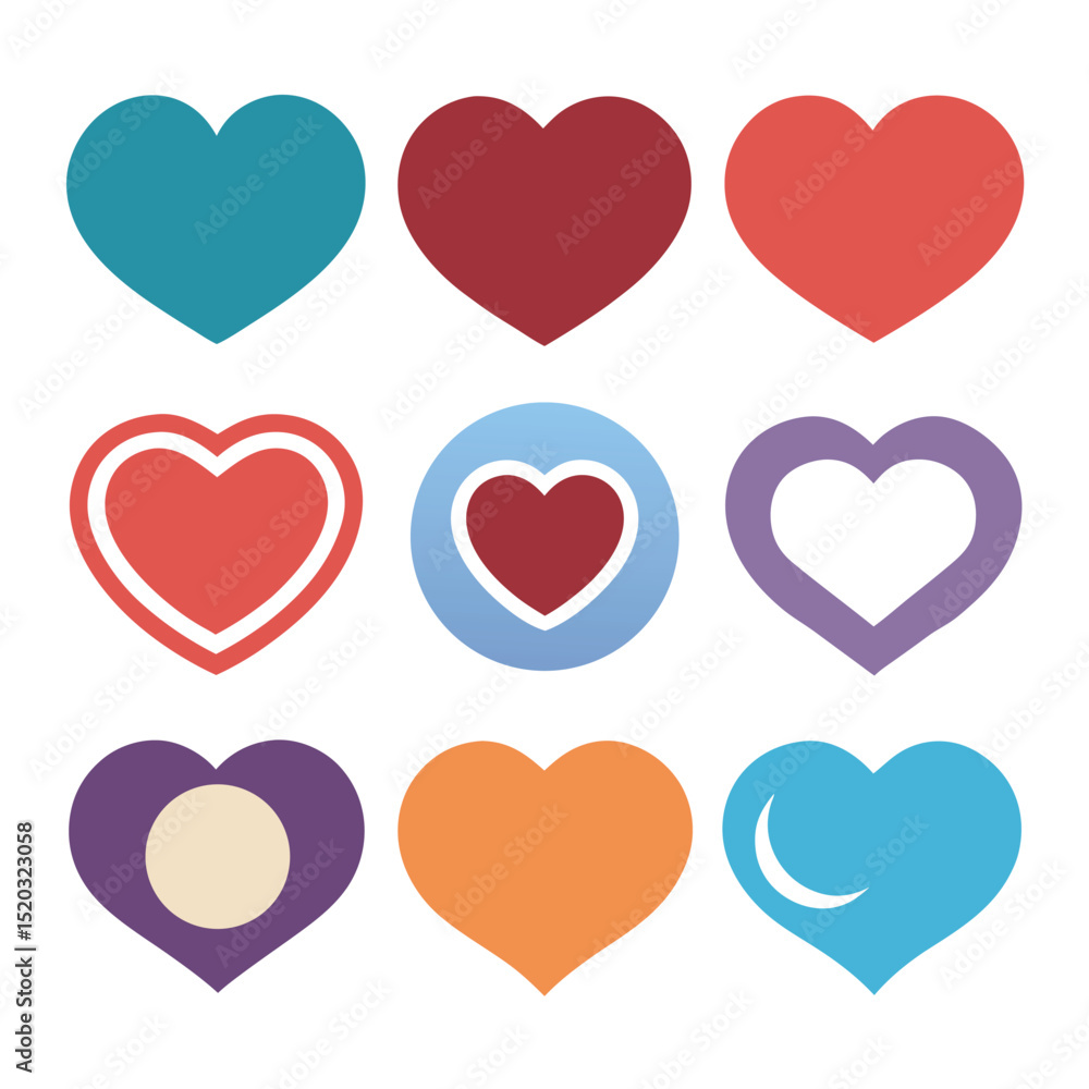 Colorful heart shapes arranged in a modern geometric composition for design and decoration Colorful heart shapes arranged in a modern geometric composition for design and decoration