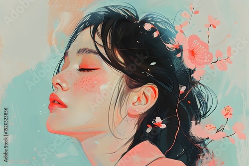 Asian woman, pastel colors background