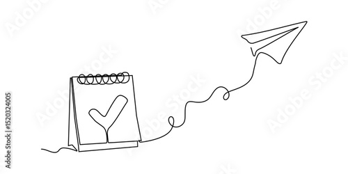 Line art icon continuous illustration outline one sketch plane calendar doodle. vector line art single lineart travel time paper background agenda business schedule drawing trip drawn calender flight