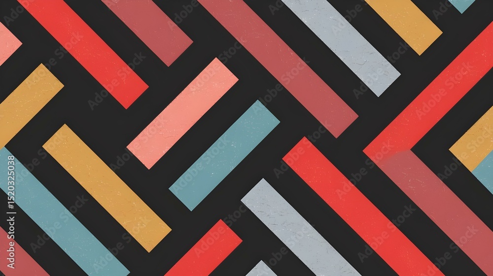 Geometric Pattern with Colorful Stripes: A Modern and Abstract Design Featuring Intersecting Stripes in Red, Orange, Blue, and Black Tones, Ideal for Contemporary Art, Texture Geometric Pattern with Colorful Stripes: A Modern and Abstract Design Featuring Intersecting Stripes in Red, Orange, Blue, and Black Tones, Ideal for Contemporary Art, Texture