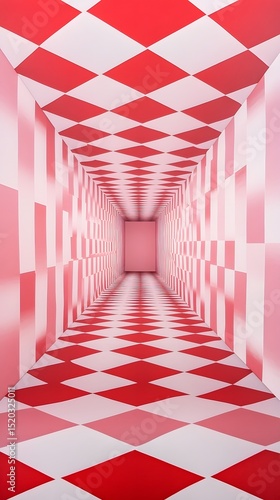 Perspective hallway with a checkered pattern.