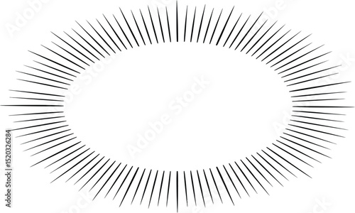 Oval frame with radiating lines creating a burst effect on a white background in a simple illustration