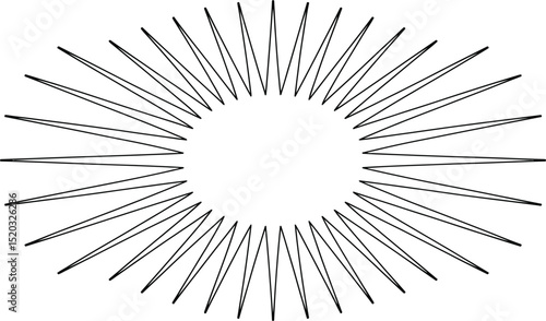 A black and white graphic design featuring a central oval shape surrounded by radiating lines or spikes
