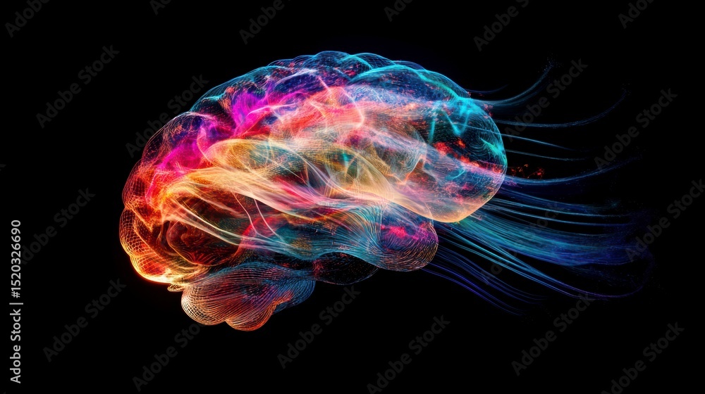 Abstract colorful human brain with energy trails. Abstract colorful human brain with energy trails.